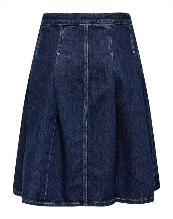 Nina Pleated Denim Nederdel - Dark Blue Denim